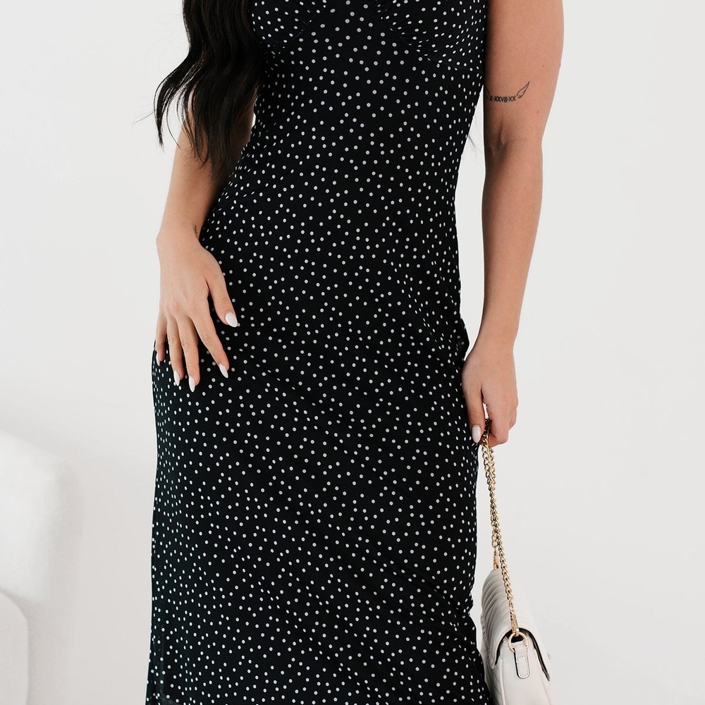 Black Polka Dot Midi Dress - Picture 3 of 8
